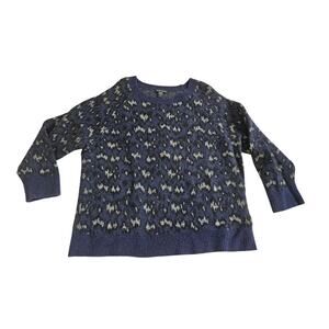 Athleta Sweater Womens 2X Blue Animal Print Merino Extra Fine Wool Long Sleeve